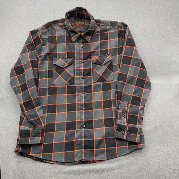 Dixxon Flannel Shirt Mens XL Gray Black Orange Plaid D-Tech Heritage Button - Picture 1 of 9